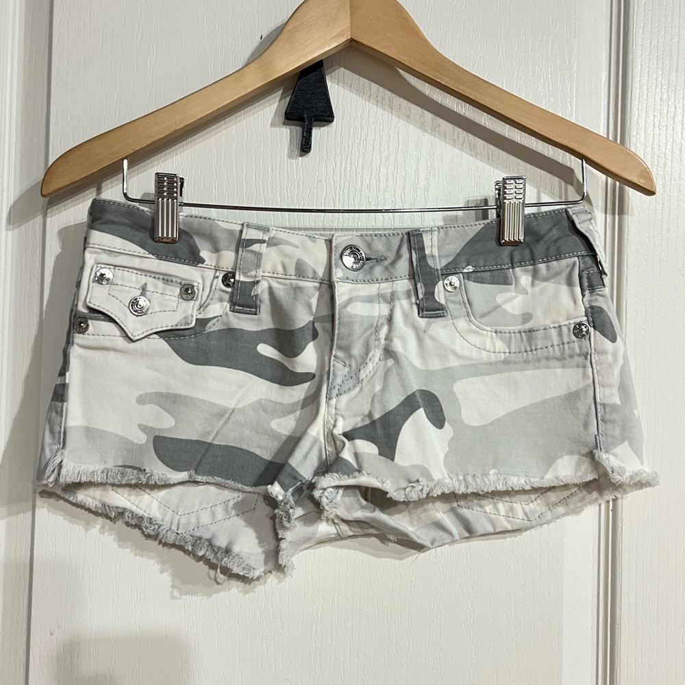 True Religion Gray and White Jean Shorts Artistic Print